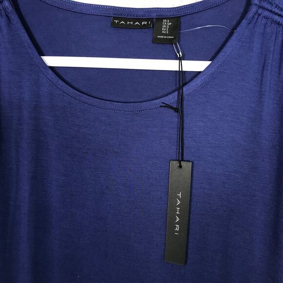 Tahari Shirt‎ Womens Small Blue Ruched Short Sleeve Basic Everyday Soft Stretch - Picture 4 of 10